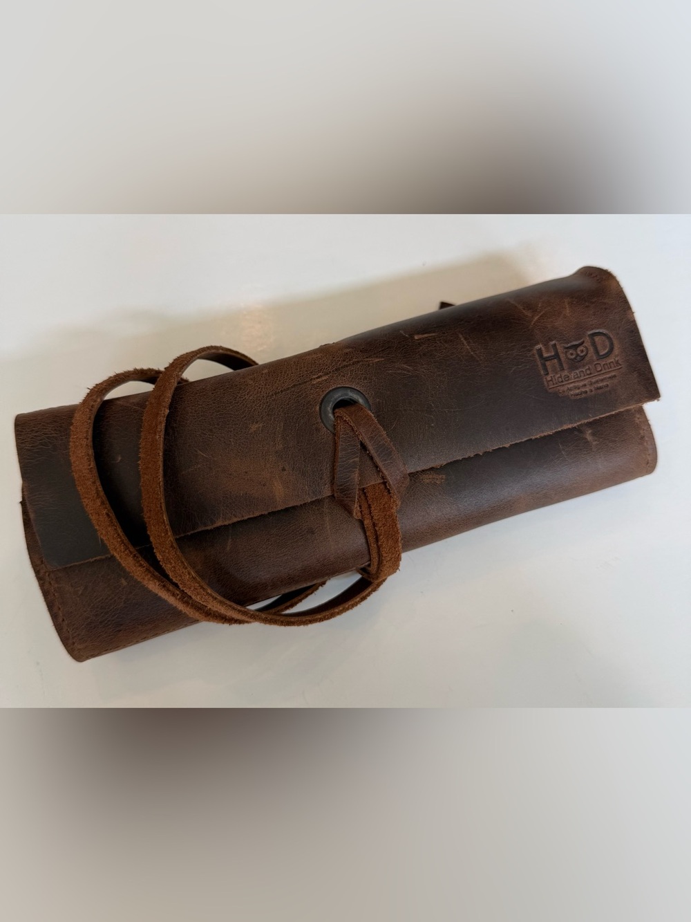 Hide And Drink Leather Multi Purpose Pencil Roll Up Pouch Brown Hand Crafted
